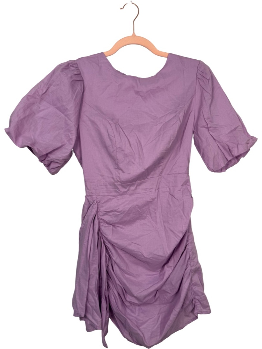 NWT Strut & Bolt Lavender Ruched Puff Sleeve Mini Dress Size Small
